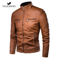 Fuguiniao 2021 ใหม่แฟชั่นฤดูใบไม้ร่วงชายแจ็คเก็ตหนังขนาดพิเศษ Mens Stand Collar Coats หนัง Biker แจ็คเก็ตฟรี Kemei Hair Clipper