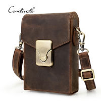 CONTACTS Crazy Horse Leather Small Crossbody Bag Casual Men Shoulder Bags Luxury Purse Male Leather Men Phone Bag Pouch Bolsos