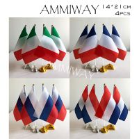 ✖ AMMIWAY 14x21cm 4pcs Italy France French Table Flags Russia Russian Federation Netherlands Desk Flag with Plastic Base Stand