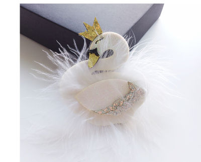 Boutique 10pcs Fashion Cute Glitter Tiaras Felt Swan Hairpins Solid White Fur Bird Hair Clips Princess Headwear Hair Accessories