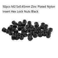 M2ชุบสังกะสี Nylock Nylon ใส่แหวนสกรูล็อกหกเหลี่ยม Black 50Pcs