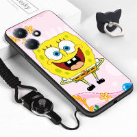 เคสใส่โทรศัพท์สำหรับ Infinix Hot 30 30i 30 Play (แหวนใส่นิ้ว + สายคล้อง) น่ารัก SquarePants การ์ตูน SpongeBob Spong Bob เคสใส่โทรศัพท์เคส TPU ซิลิโคนนิ่ม