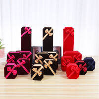 Elegant Jewelry Display Case Ring Pendant Box Octagonal Jewelry Box Luxury Velvet Jewelry Box Bow Embellished Jewelry Box