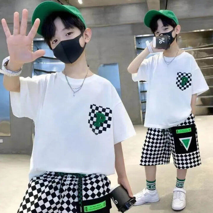 tumama-kids-boys-summer-five-point-pants-set-2023-new-mid-sized-big-boy-fashionable-t-shirt-shorts-korean-version-two-piece-set-trend