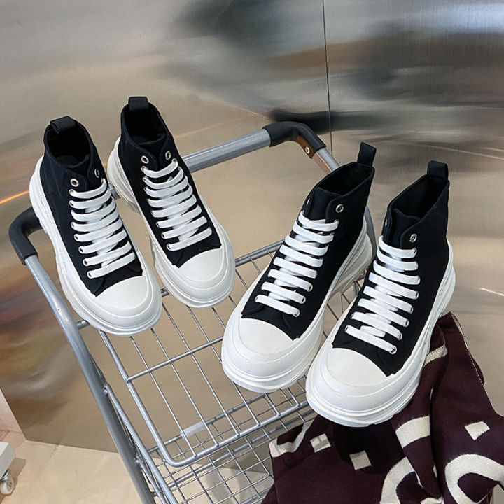 royallovers-ส่งจากไทย-รองเท้าผ้าใบส้นสูงรองเท้าผ้าใบหุ้มข้อองเท้าผ้าใบสีดำ-สูง5-cm