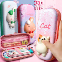 Adorable 3D Pencil Case Stationery Organizer School Supplies for Girls EVA Pink Pen Pouch Holder Kawaii Eraser Bag Squishy Cat