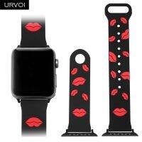 ✙✧ URVOI band for apple watch series 7 6 SE 5 4 3 strap for iwatch soft silicone sport band 41 45mm lips kiss painting lovely style