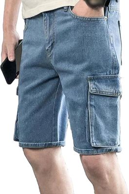 Mens Loose Cooling Casual Denim Shorts Classic Fit Versatile Short Jeans Casual Zipper Washed Jean Shorts