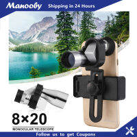 Manooby นอกตาข้างเดียวซูมแบบพกพาการมองเห็นได้ในเวลากลางคืน8X20 HD กล้องโทรทรรศน์แบบพกพาสำหรับการตั้งแคมป์ล่าการปีนเขาดูนก