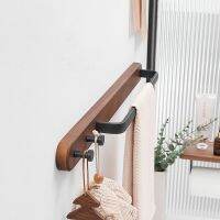 Rustic Burnt Wood Bathroom Towel Bar with Metal Rod Wall Mounted Bath Towel Rack Bathroom Hook Row Hook40-50cm