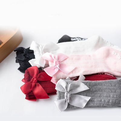 New Autumn Winter Baby Girls Stocking Cute Toddler Girls Striped Cotton Bow Knot Desgin Anti-slip Socks