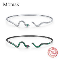 MODIAN Luxury Sparkling Black Snake celet 925 Sterling Silver Punk Adjustable Zirconia Bangle For Women Party Fine Jewelry