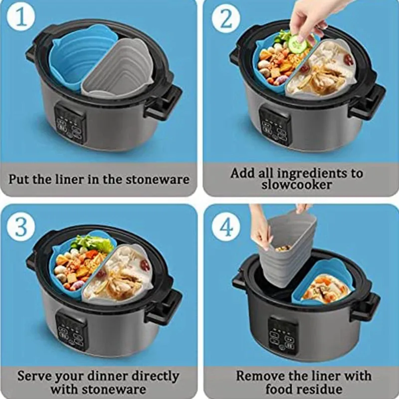 Slow Cooker Liners Divider 4 in 1, Silicone Crockpot Liner Fits 6QT,  Silicone Cr