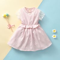 【Ladies shop】1 6 YearsPrint Little Girl  U2019sShort SleeveFashionPrint Round Neck Ruffle A Line Dress