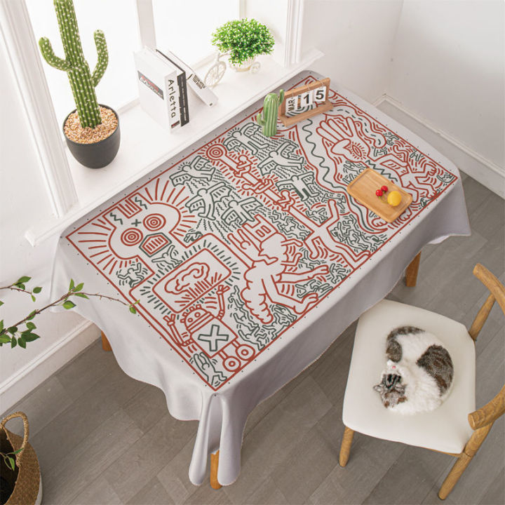 m-q-s-ผ้าปูโต๊ะ-ตัวการ์ตูนเพ้นท์มือ-ผ้าปูโต๊ะอาหารน่ารัก-ผ้าปูโต๊ะคอมพิวเตอร์-โต๊ะอาหาร-เสื่อโต๊ะชาที่บ้านกันฝุ่น-ผ้าคลุมโตีะอาหาร