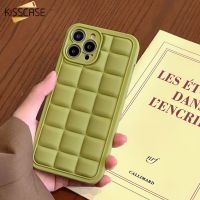 KISSCASE เคสโทรศัพท์ซิลิโคนนิ่มลายตาราง3D สำหรับ iPhone 14 Pro Max 14 Plus 13 12 11ปกป้องกล้องเสื้อสายเดี่ยวสีทึบฝาครอบมันวาวกันกระแทก