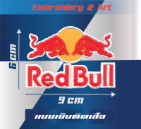 อาร์ม RED BULL (กระทิงแดง) แบบงานปัก แบบเย็บติดเสื้อ ขนาด 6*9 ซม.