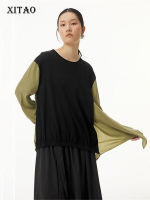 XITAO T-shirt Patchwork Loose Asymmetrical Casual Fashion Women Top