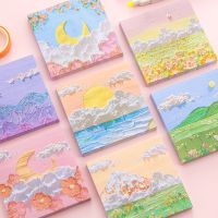 50/80 Sheets Oil Painting Scenery Sticky Note Pads Self Stick Memo to Do List Notepads for Office School Supplies Students Children Stationery