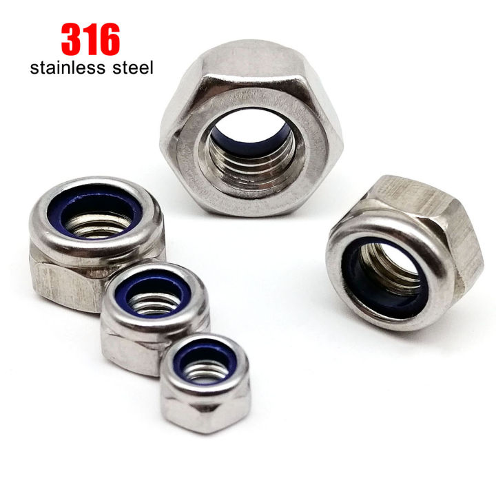 คุณภาพสูง-m2-5-m3-m4-m5-m6-m8-m10-m12-m16-din985-316-a4-สแตนเลส-hex-hexagon-nylock-locknut-ไนลอนใส่-self-lock-nut-shop5798325