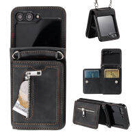 YIQIAN สําหรับ Samsung Galaxy Z Flip 5 กระเป๋าสตางค์ เคส สําหรับผู้หญิง, กระเป๋าซิป Crossbody พร้อมที่ใส่สล็อตบัตรเครดิต PU Leather สายคล้องข้อมือแบบถอดได้ เคส สําหรับ Samsung Z Flip 5 ปลอก