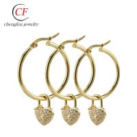 [COD] diy exaggerated titanium steel earrings versatile round line pendant concentric lock ladies stainless