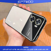 EPTWOO เคสหน้าต่างขนาดใหญ่เคลือบอิเล็คโทรเพลทสำหรับ OPPO A78 A77 A77S A58 A57 A17 A17K A96 A76 A36 A16 A16S A16K A16E A54 A55 A15 A15S เคสโทรศัพท์พร้อมเลนส์เต็มรูปแบบป้องกันกล้อง TPU เนื้อนิ่มโปร่งใสใสกันกระแทก MM-07