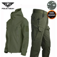 Waterproof Windproof Softshell Jacket Men Fishing Clothes Elastic Chaqueta Warm Hooded Jackets Pants Suit Camping Hiking Hunting