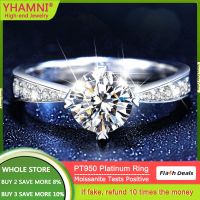 YHAMNI สูง1กะรัตเพชรมอยส์ซาไนต์แหวน PT950เครื่องประดับสำหรับงานแต่งงานสำหรับผู้หญิง