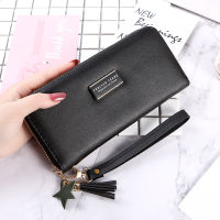 Women Long Pu Leather Wallet Solid Color Female Letter Print Zipper Coin Purse Ladies Tassel Card Holder Clutch Phone Money Clip