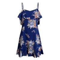 V3Summer Europe and the womens skirt explosion models lotus leaf swing straps printed dress