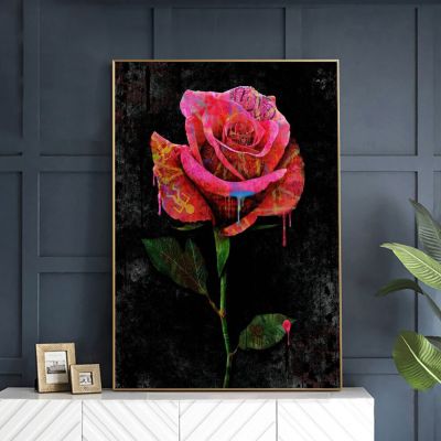 Modern Graffiti Red Rose ผ้าใบพิมพ์โปสเตอร์ Wall Decor ดอกไม้ Street Art ภาพวาดห้องนั่งเล่นภาพจิตรกรรมฝาผนัง Pictures