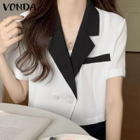 Fancystyle VONDA เสื้อเบลเซอร์มีกระดุมแขนสั้นคอปกชุดสูทของผู้หญิง