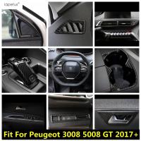 ชุดตกแต่งภายในแบบคาร์บอนไฟเบอร์สำหรับ Peugeot 3008 5008 GT 2017-2022ตัวยึดถ้วยน้ำ/ที่จับประตูอุปกรณ์เสริมฝาครอบชาม