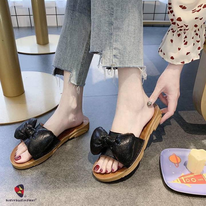 Korean Big Bow Strap Flat Slide Sandals at | Lazada PH