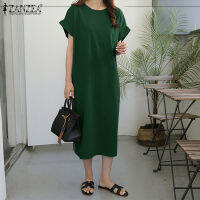 Moโมนาโก ZANZEA Muslimah ผู้หญิงมุสลิมฤดูร้อนแขนสั้น Kaftan Baggy Long Midi ชุด Sundress Plus ขนาด