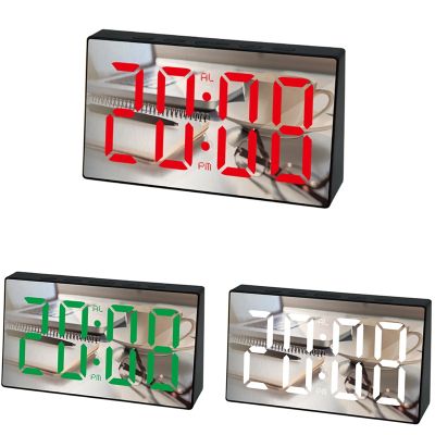 LED Mirror Alarm Clock Digital Snooze Table Clock Wake Up Light Time Temperature Display Home Decoration Clock
