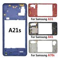 เหมาะสำหรับ Samsung A21S A41 A31 A70S ฝาครอบกลางกรอบตรงกลางขอบจานกลางฝาหลังด้วยกุญแจปุ่มปรับระดับเสียงด้านข้างเพาเวอร์