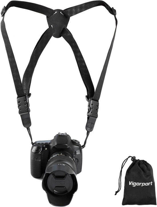 vigorport-camera-harness-strap-cross-shoulder-quick-release-straps-for-binoculars-rangefinders-harness-strap-compatible-with-canon-nikon-sony-and-dslr-slr-cameras-black