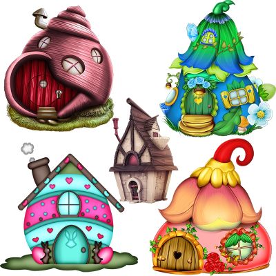 【LZ】∈❉  Three Ratels CP22 Fairy tale style cartoon cabin mushroom house childrens place decoration sticker self-adhesive