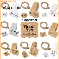 W-AESTHETIC 100pcs กระดาษ ห่อพัสดุ กระเป๋าเดินทาง แฮนด์เมด ป้ายแขวน ขอขอบคุณ ปอกระเจา แท็กของขวัญคราฟท์