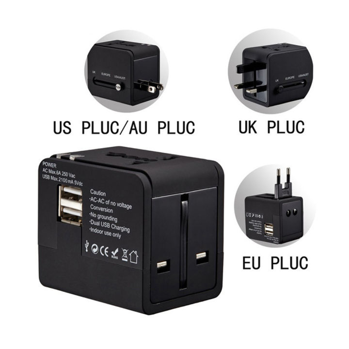 สีขาวสีดำ5v-1a-universal-international-adapter-fused-travel-2-usb-power-charger-adapter-กับ-au-us-uk-eu-converter-plug