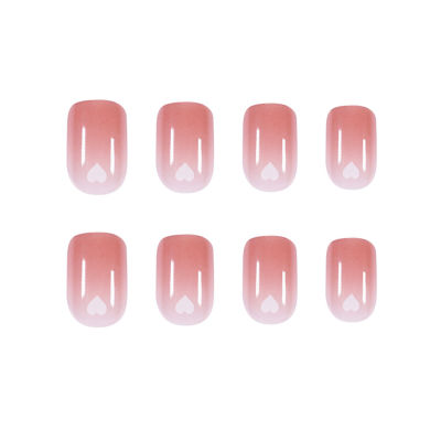 MUS 24pcs Pink Love Wear Short Paragraph Fashion Manicure Patch False Nails Save Time Wearable Nail Patch