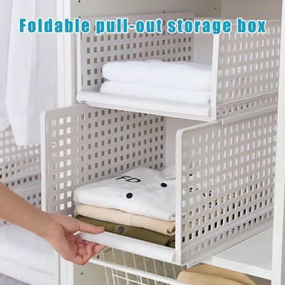 Newly Folding Bin Storage Organizer DIY Plastic Cabinet Shelves for Kitchen Office Bathroom