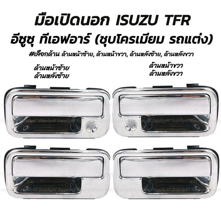 โปรลดพิเศษ มือเปิดนอก ชุบโครเมี่ยม Isuzu TFRปี92-97 อีซูซุ ทีเอฟอาร์ดราก้อนอาย #เลือกด้าน ด้านหน้าซ้ายมีรูกุญแจ, ด้านหน้าขวามีรูกุญแจ, ด้านหลังซ้าย, ด้านหลังขวา (1ชิ้น) มีรับประกันสินค้า มือเปิด มือเปิดประตูมือจับ เบ้า เบ้าเข้าประตู