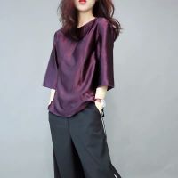 Elegant O-Neck Solid Color 34 Sleeve Oversized Satin Blouse 2022 Spring and Summer New Casual Tops Loose Office Lady Shirt