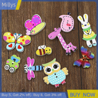 Millys 50ชิ้นคละแบบ DIY กระดุมไม้สำหรับทำสมุดภาพลายการ์ตูนงานเย็บรูปสัตว์