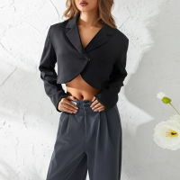 Modelhouses # Women Blazer Jacket, Long Sleeve Lapel Collar Ope Front Solid Autumn Casual Crop Top