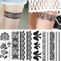 30 styles Women Black lace Tattoo for Neck Arms Sleeve water transfer rose flower leaf Temporary Tattoo Sticker RA018