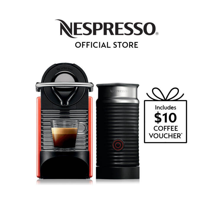 Nespresso® Pixie Coffee Machine, Electric Red & Aeroccino Milk Frother